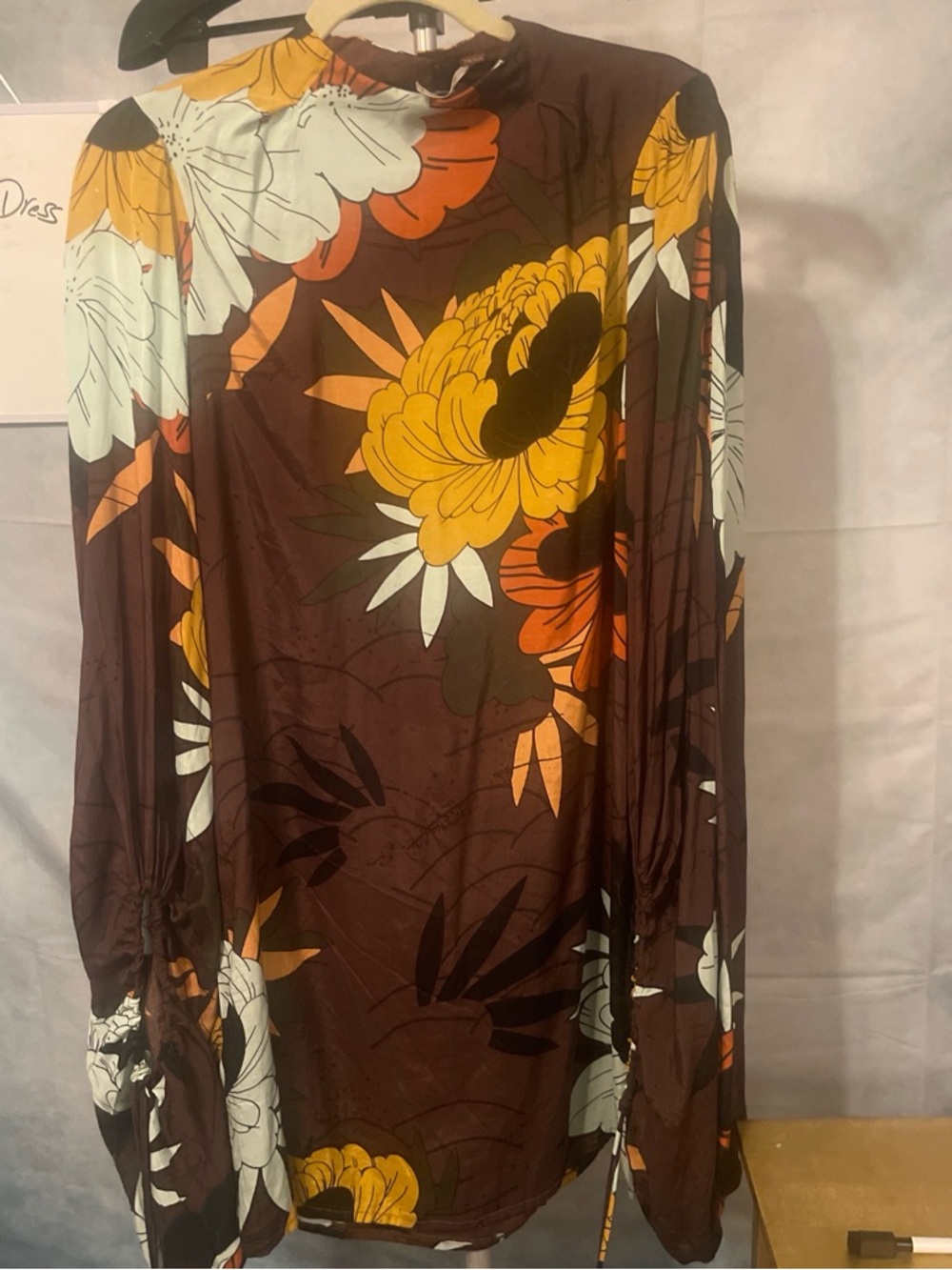 Free People Brown Floral Backless Long Sleeve Dress